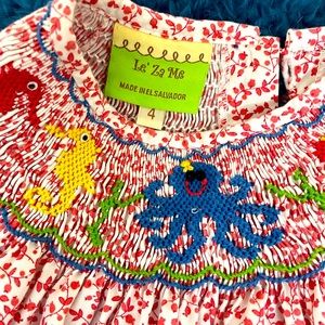 Great spring/summer smocked dress, red, size 4, worn once